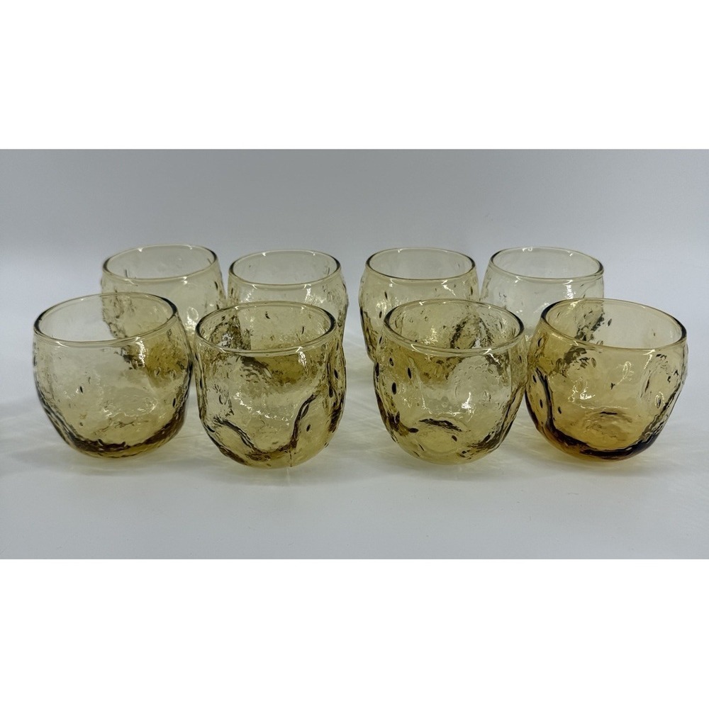 VNTG MCM Amber Bubble Glass Tumblers Set Of 11 Hand Blown Seed Glass Drinkware - Picture 5 of 10